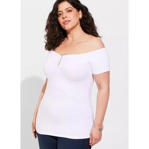 Torrid Foxy U-Bar Blouse Top Womens 2X White Off The Shoulder‎ Short Sleeve NEW
